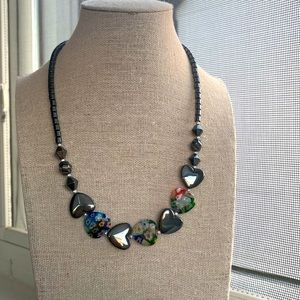 Vintage Hematite+Millefiori glass necklace